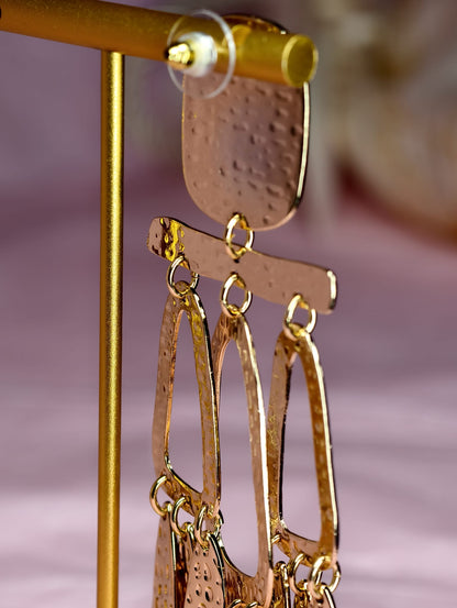 Gold Tribal Statement Earrings, Oversized Hammered Earrings, Boho Luxe Dangle Earrings, Resort Glam Jewelry