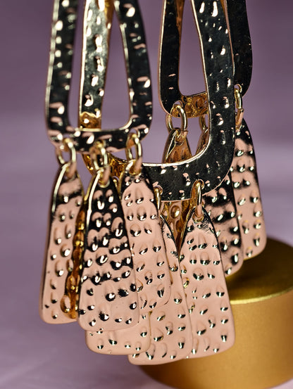 Gold Tribal Statement Earrings, Oversized Hammered Earrings, Boho Luxe Dangle Earrings, Resort Glam Jewelry