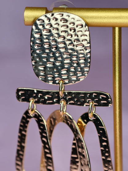 Gold Tribal Statement Earrings, Oversized Hammered Earrings, Boho Luxe Dangle Earrings, Resort Glam Jewelry