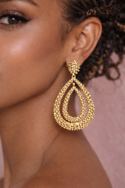 Gold Crystal Teardrop Earrings – Luxury Statement Glam Earrings
