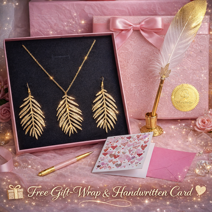 Gold Palm Leaf Jewelry Set | Statement Earrings & Necklace Set | Tropical Boho Gift for Women