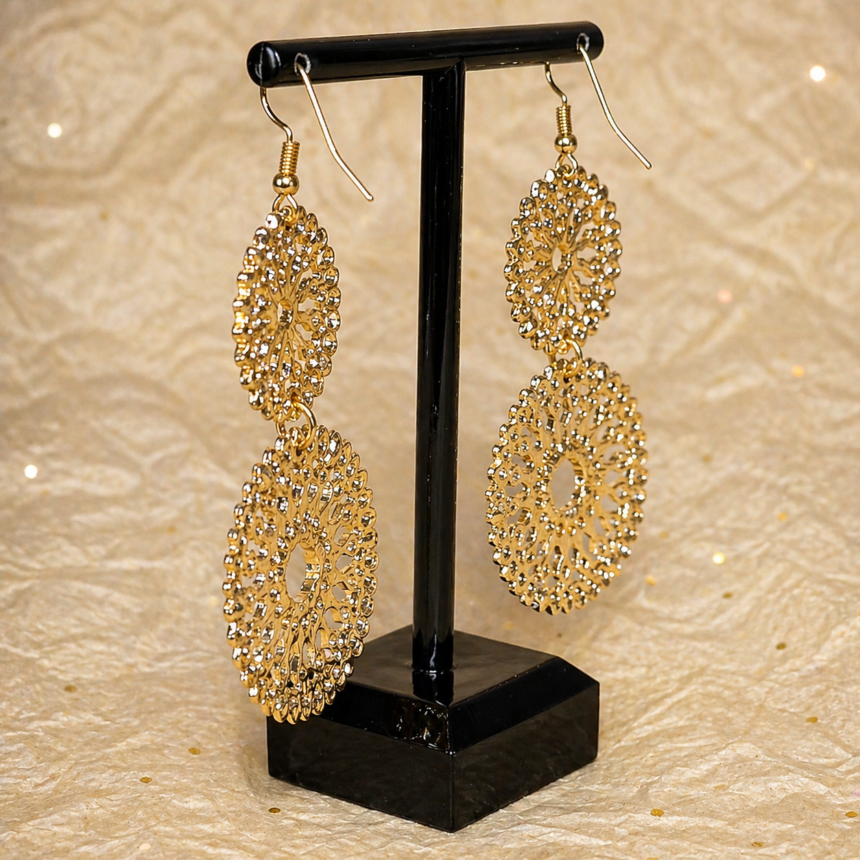 Gold Lace Statement Earrings – Bridal Wedding Guest Jewelry