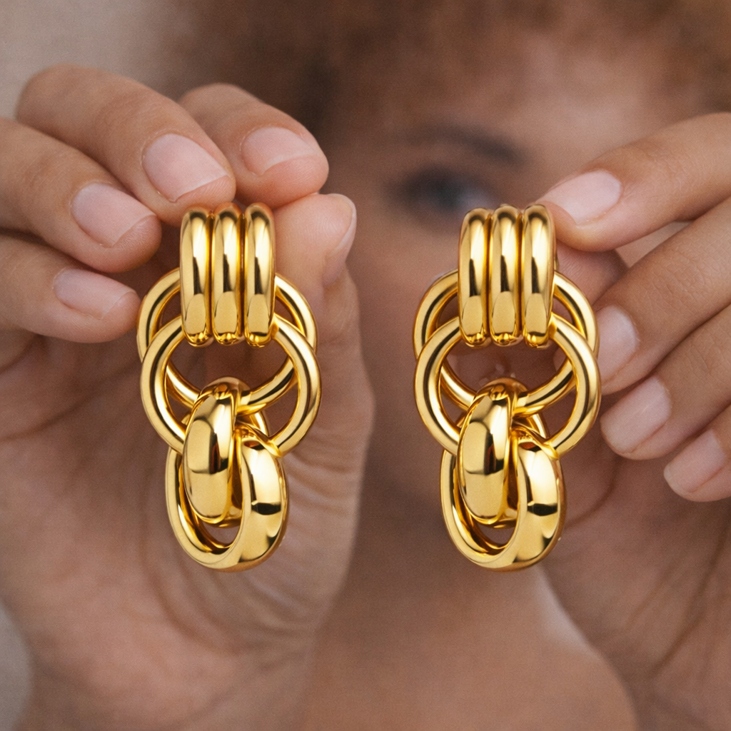 Gold Chunky Chain Statement Earrings – Bold Luxury Minimalist Drop Earrings for Women