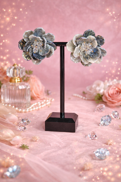 Oversized Floral Statement Earrings Silver Flower Romantic Jewelry