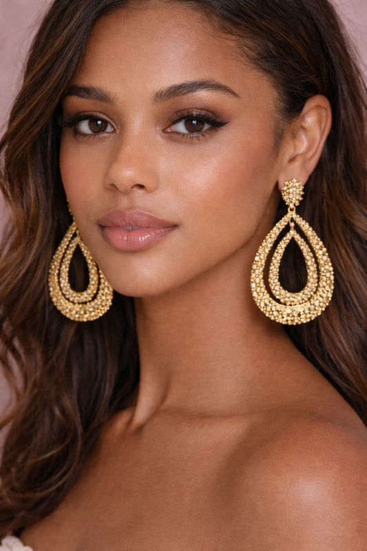 Gold Crystal Teardrop Earrings – Luxury Statement Glam Earrings