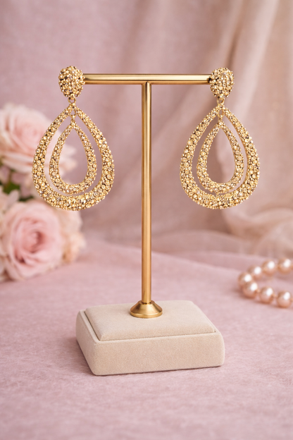 Gold Crystal Teardrop Earrings – Luxury Statement Glam Earrings