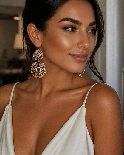 Gold Lace Statement Earrings – Bridal Wedding Guest Jewelry