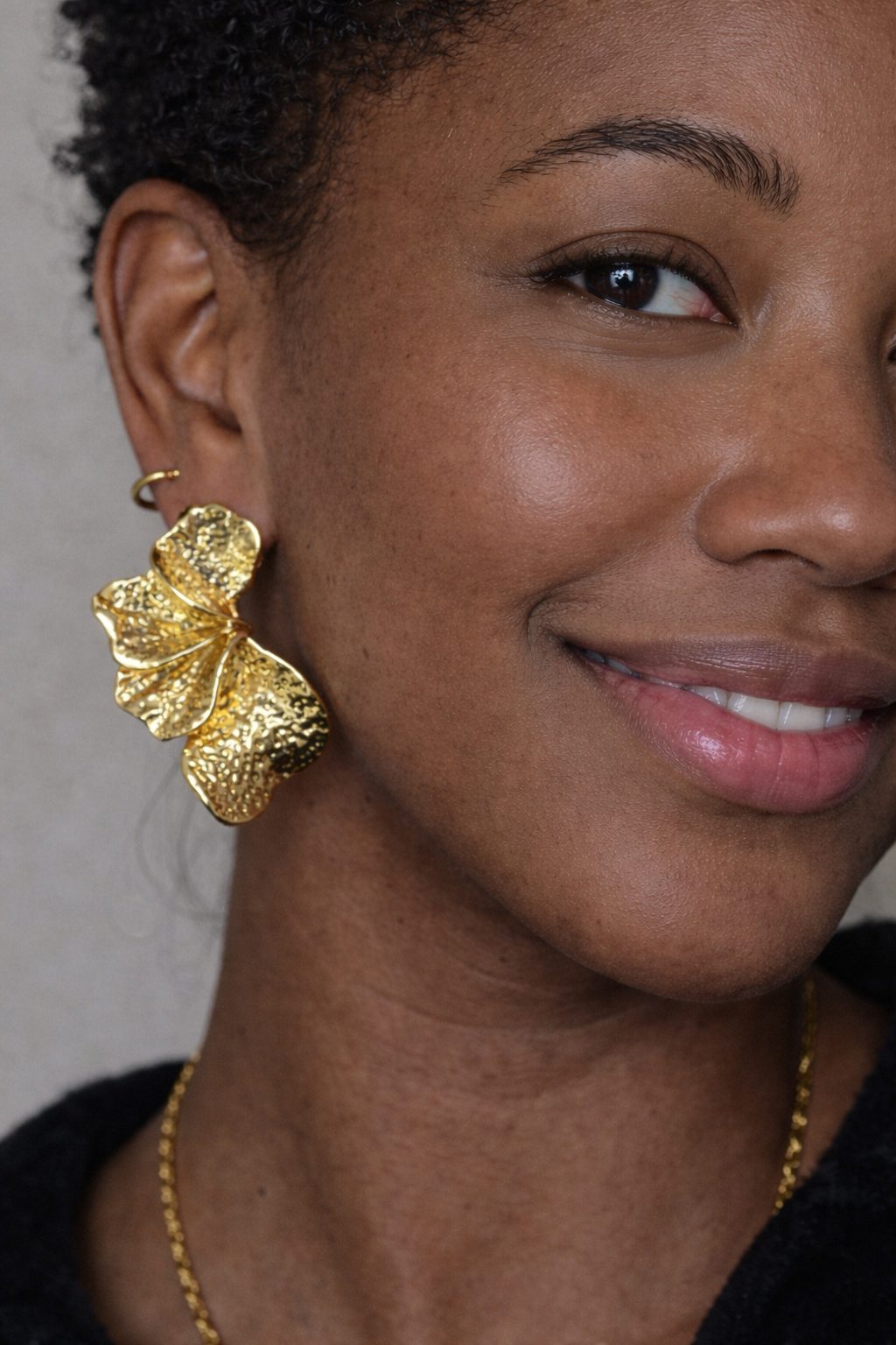 Gold Organic Flower Earrings Statement Floral Jewelry for Women Gift