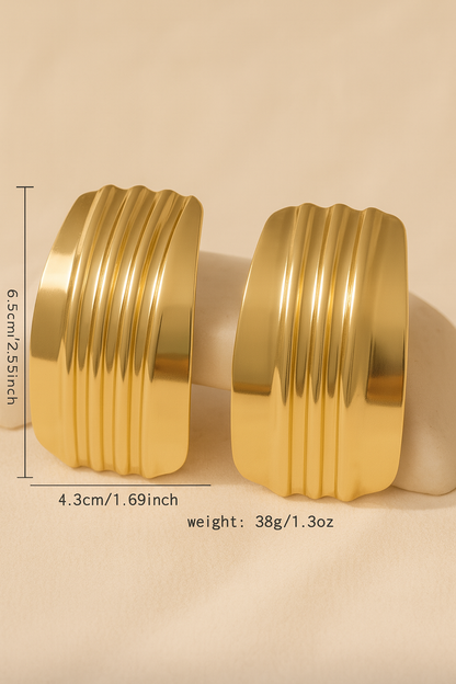 Bold Gold Statement Earrings – Chunky Textured Clip On Earrings, Luxury Modern Fashion Jewelry Gift for Her