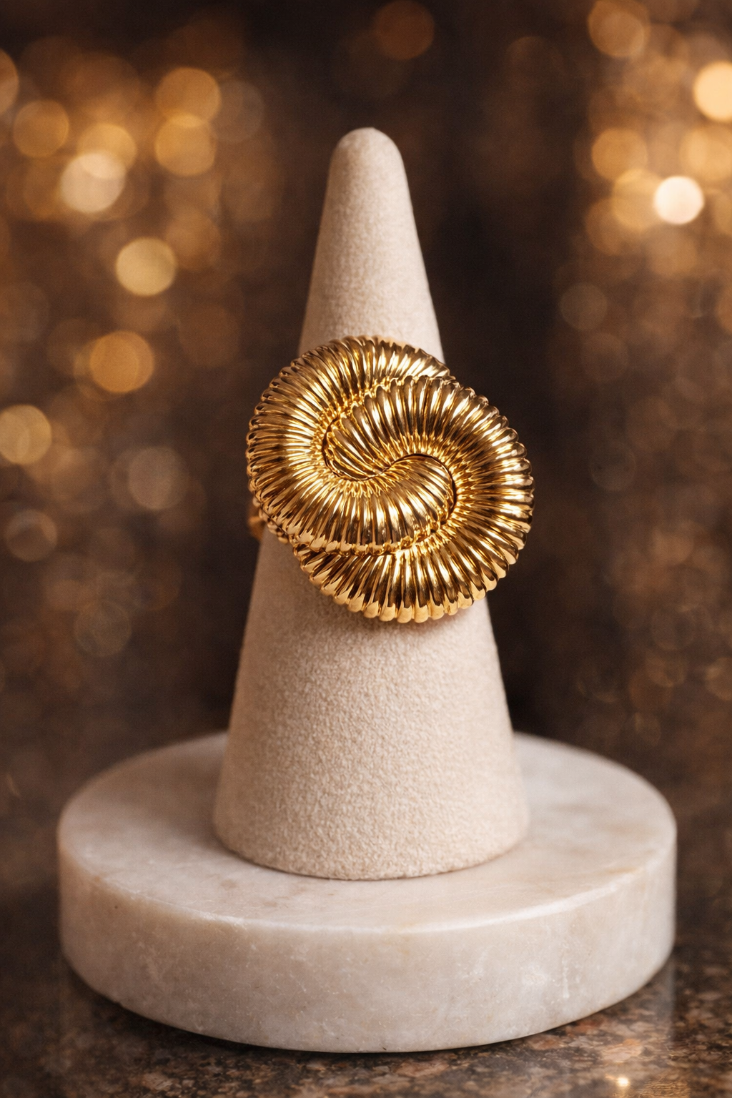 Gold Spiral Statement Ring, Sculptural Chunky Gold Ring, Vintage Inspired Cocktail Ring, Bold Luxury Ring for Women