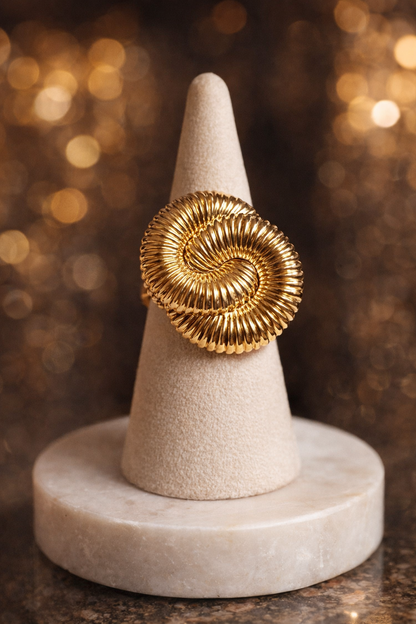 Gold Spiral Statement Ring, Sculptural Chunky Gold Ring, Vintage Inspired Cocktail Ring, Bold Luxury Ring for Women