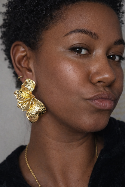 Gold Organic Flower Earrings Statement Floral Jewelry for Women Gift