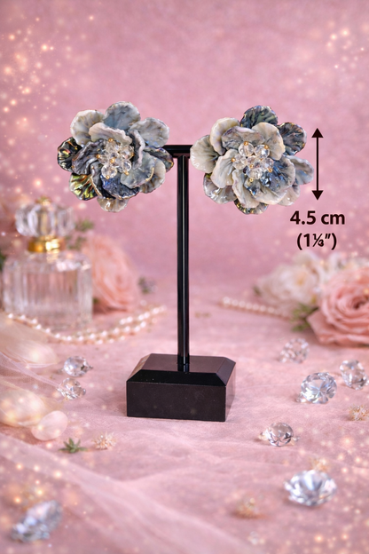 Oversized Floral Statement Earrings Silver Flower Romantic Jewelry