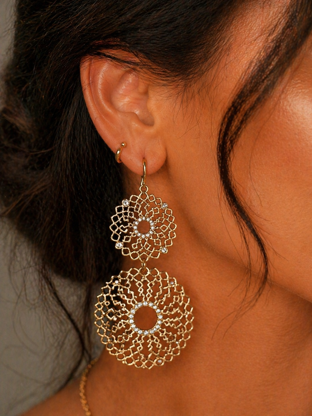 Gold Lace Statement Earrings – Bridal Wedding Guest Jewelry