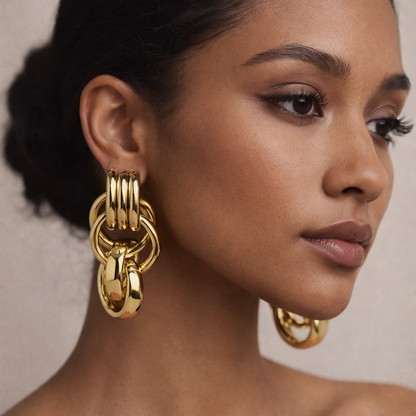 Gold Chunky Chain Statement Earrings – Bold Luxury Minimalist Drop Earrings for Women