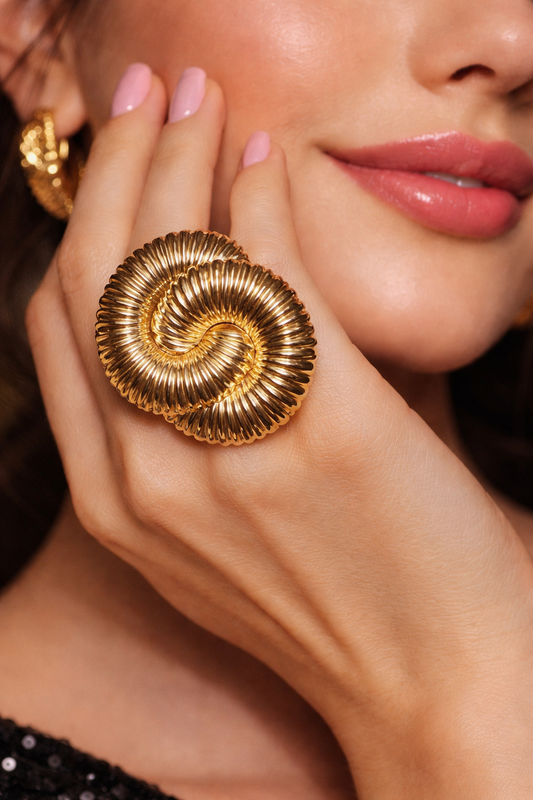 Gold Spiral Statement Ring, Sculptural Chunky Gold Ring, Vintage Inspired Cocktail Ring, Bold Luxury Ring for Women