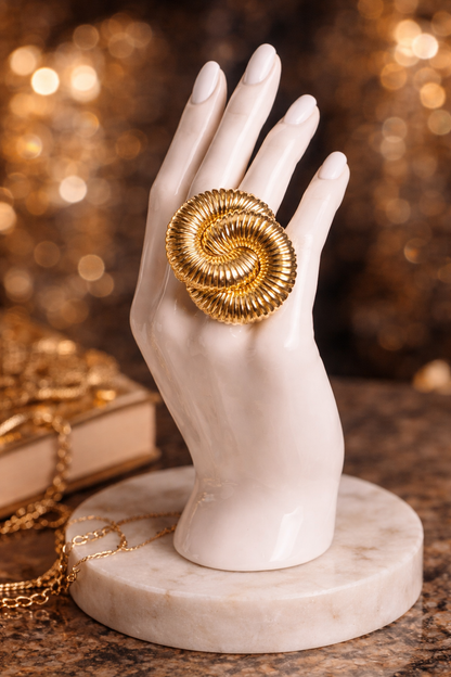 Gold Spiral Statement Ring, Sculptural Chunky Gold Ring, Vintage Inspired Cocktail Ring, Bold Luxury Ring for Women
