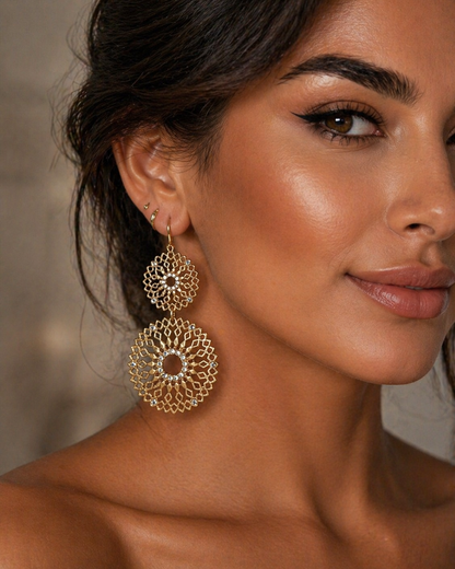 Gold Lace Statement Earrings – Bridal Wedding Guest Jewelry