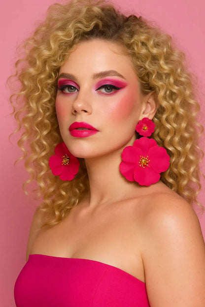 Hot Pink Flower Statement Earrings – Bold Floral Drop Earrings