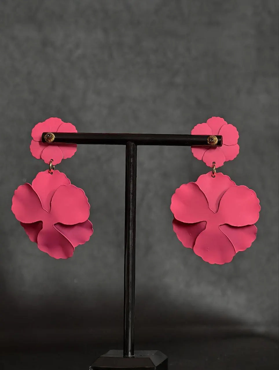 Hot Pink Flower Statement Earrings – Bold Floral Drop Earrings