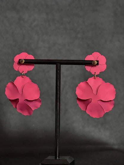 Hot Pink Flower Statement Earrings – Bold Floral Drop Earrings