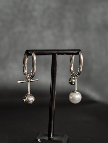 Minimalist Silver Hoop Earrings with Drop Ball – Modern Statement Dangle Earrings for Women, Elegant Gift Jewelry