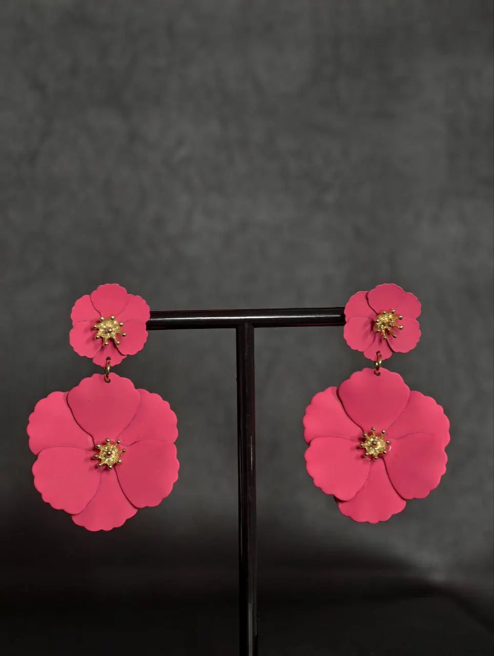 Hot Pink Flower Statement Earrings – Bold Floral Drop Earrings
