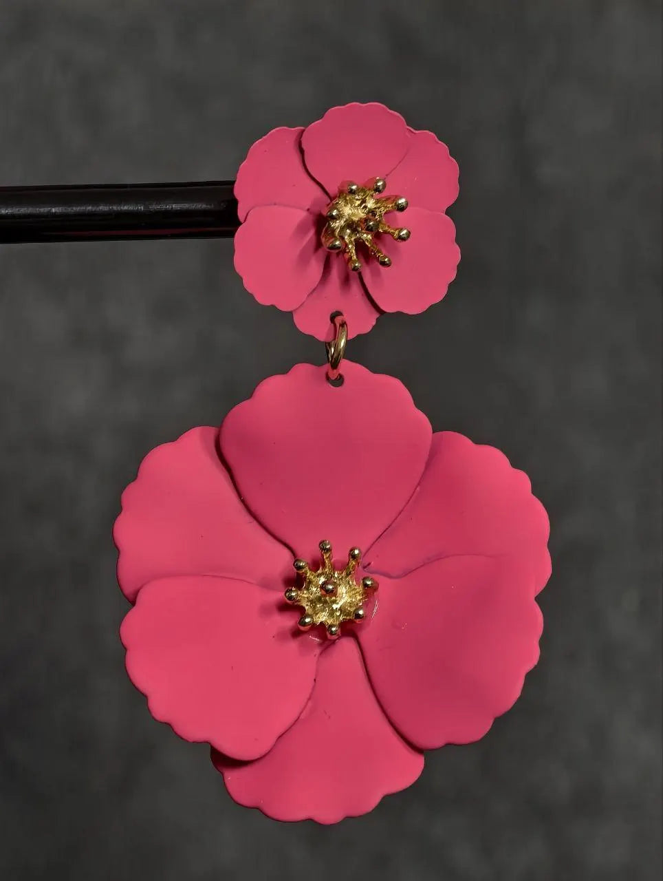 Hot Pink Flower Statement Earrings – Bold Floral Drop Earrings