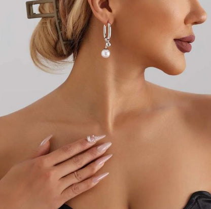 Minimalist Silver Hoop Earrings with Drop Ball – Modern Statement Dangle Earrings for Women, Elegant Gift Jewelry