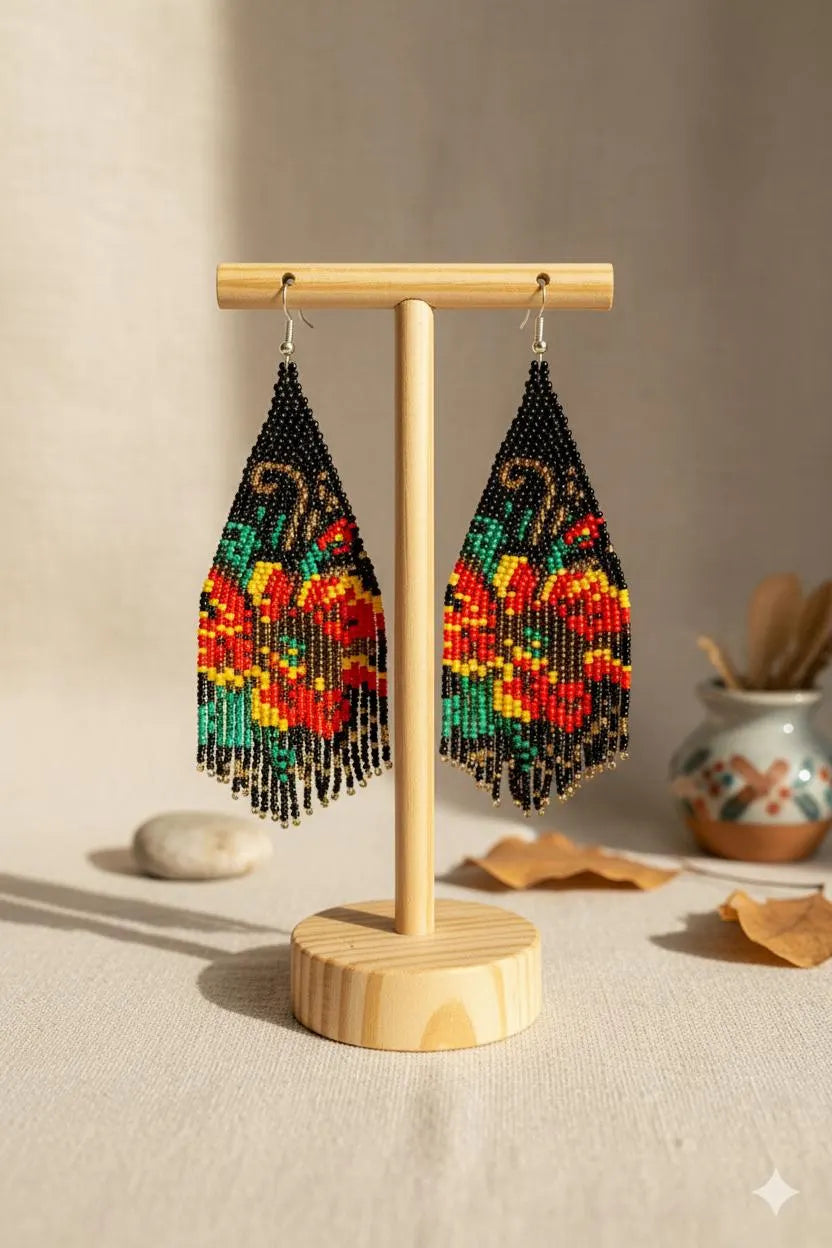 Rainbow Beaded Statement Earrings – Colorful Boho Drop Earrings