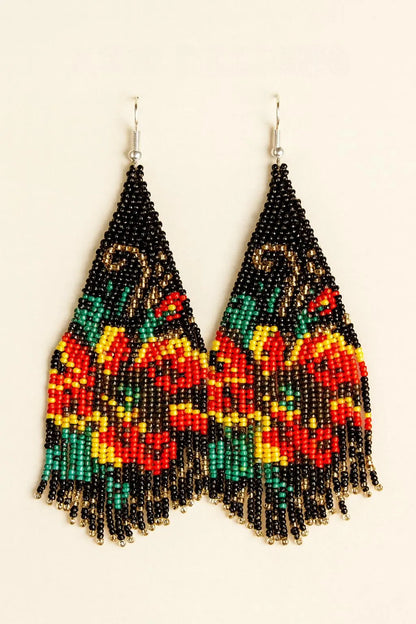 Rainbow Beaded Statement Earrings – Colorful Boho Drop Earrings