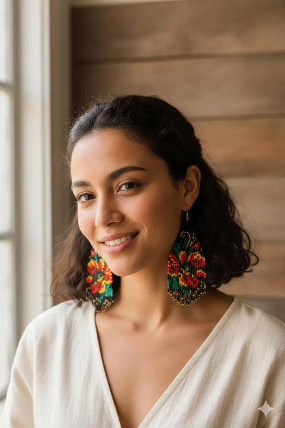 Rainbow Beaded Statement Earrings – Colorful Boho Drop Earrings
