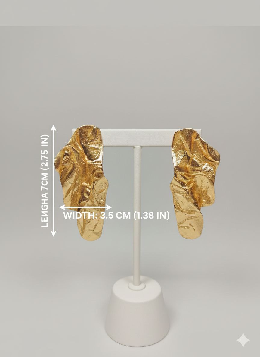 Gold Sculptural Statement Earrings – Oversized Luxury Drop Earrings for Evening, Party, Wedding Guest, Bold Fashion Jewelry