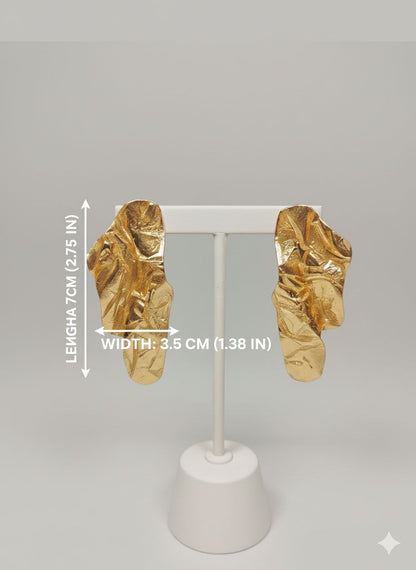 Gold Sculptural Statement Earrings – Oversized Luxury Drop Earrings for Evening, Party, Wedding Guest, Bold Fashion Jewelry
