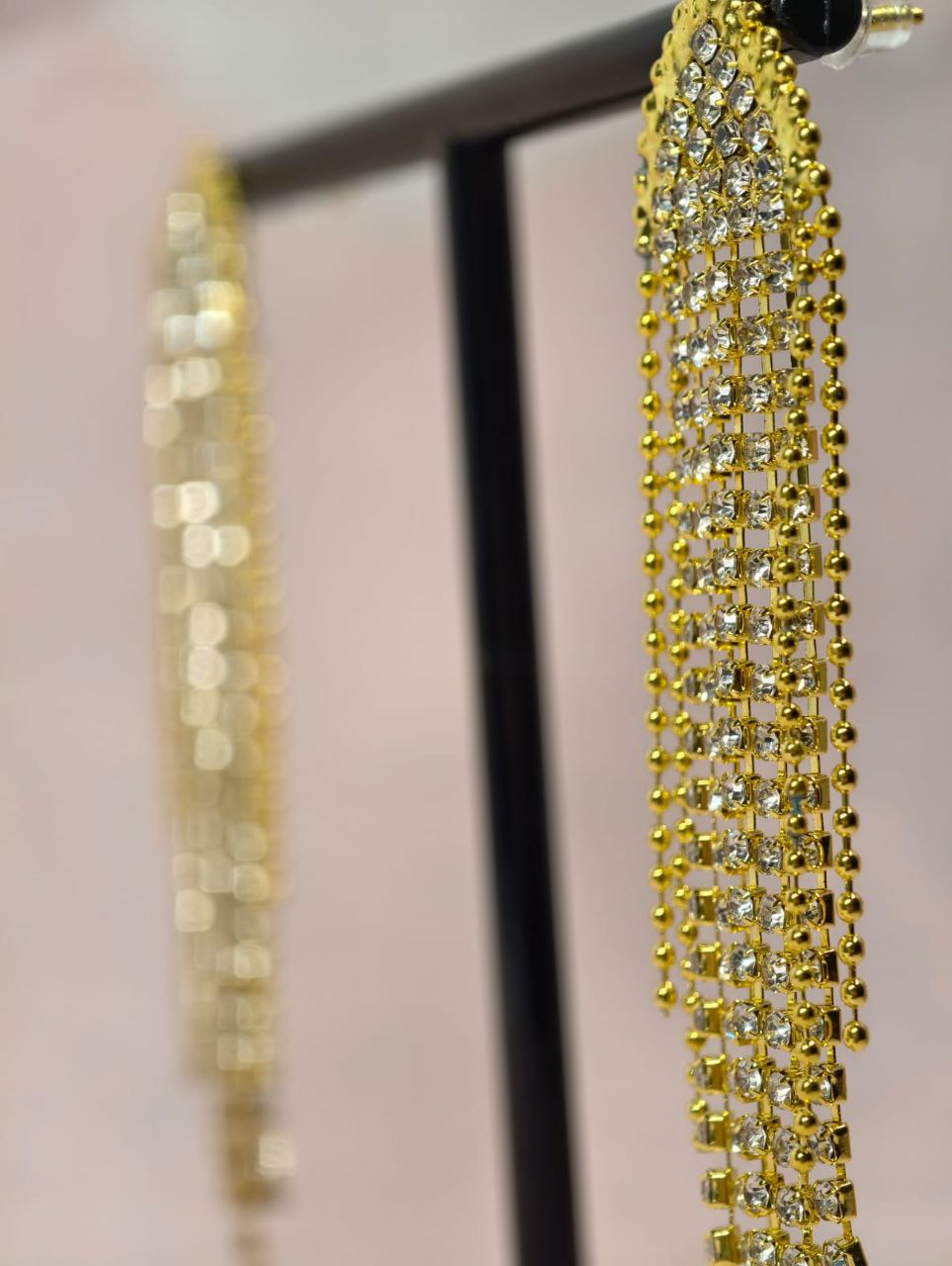 Gold Crystal Fringe Statement Earrings – Long Rhinestone Tassel Luxury Earrings