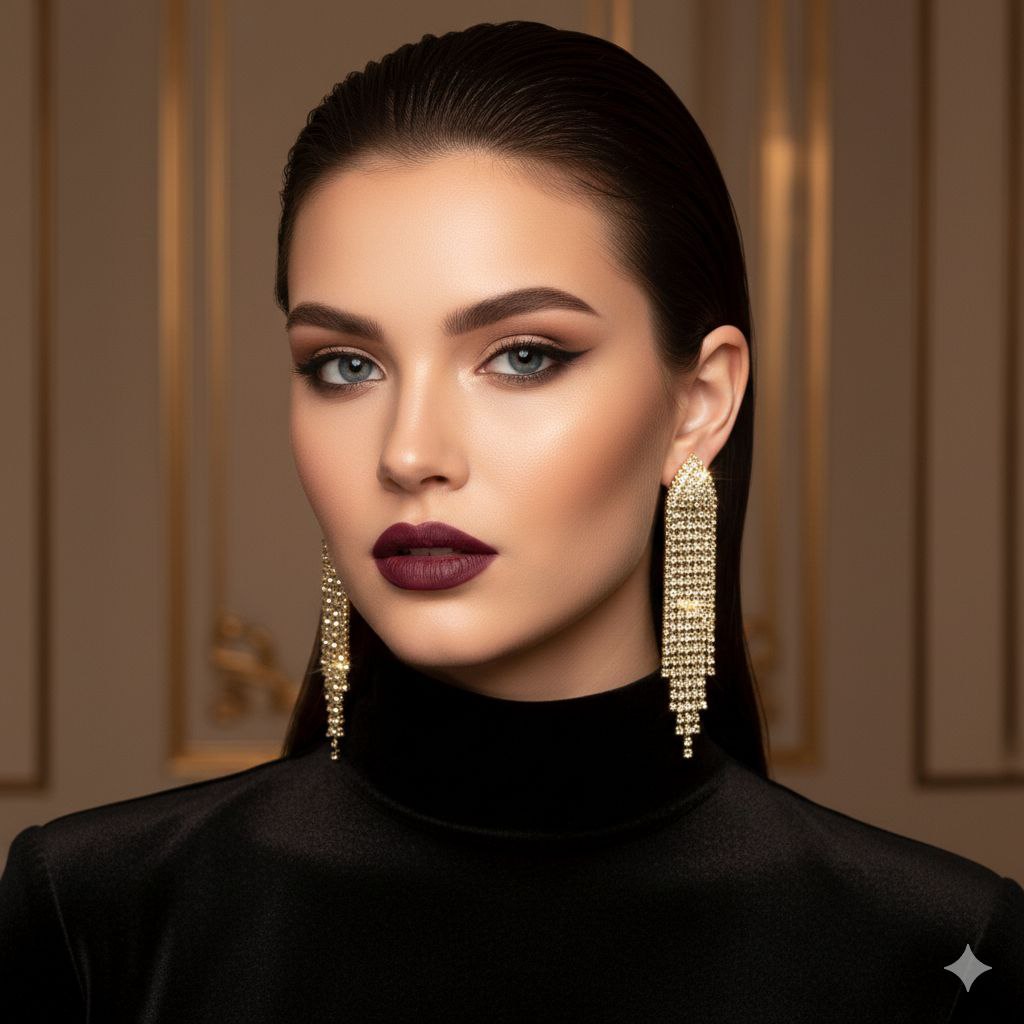 Gold Crystal Fringe Statement Earrings – Long Rhinestone Tassel Luxury Earrings