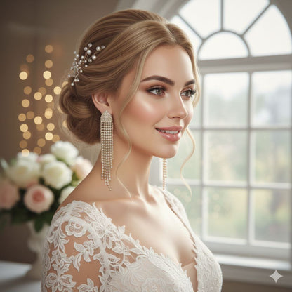 Gold Crystal Fringe Statement Earrings – Long Rhinestone Tassel Luxury Earrings