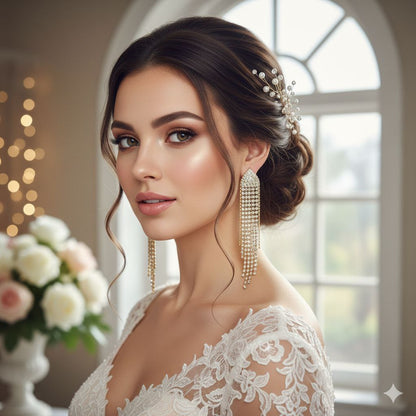 Gold Crystal Fringe Statement Earrings – Long Rhinestone Tassel Luxury Earrings