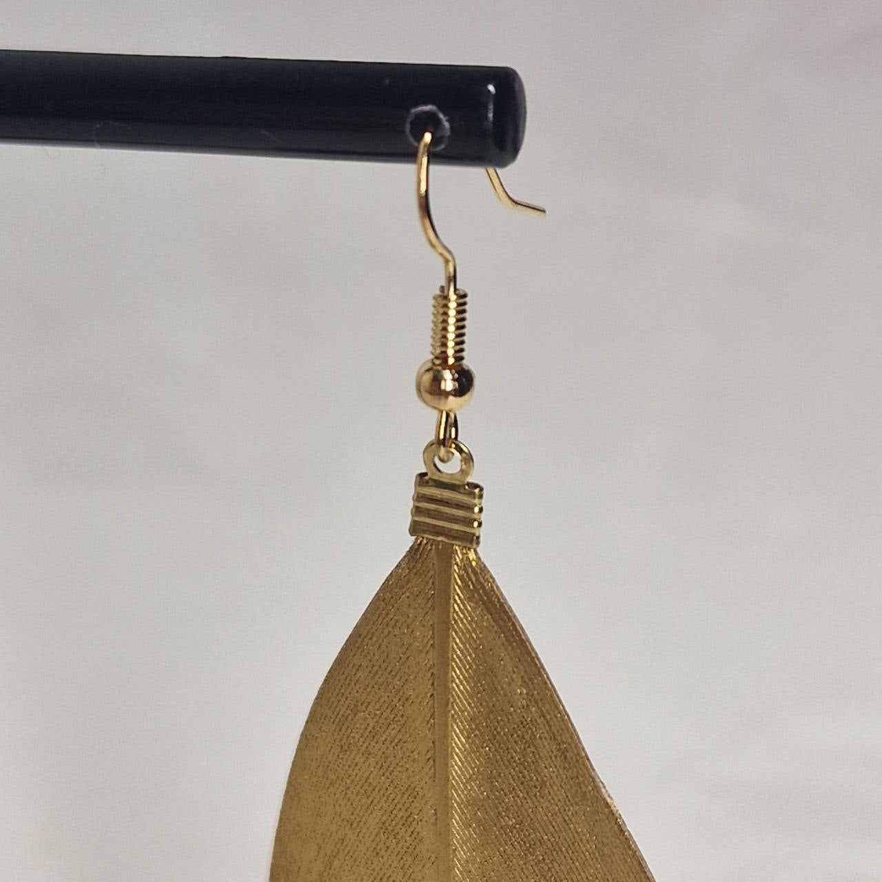 Natural Feather Gold Leaf Earrings – Boho Statement Drop Earrings