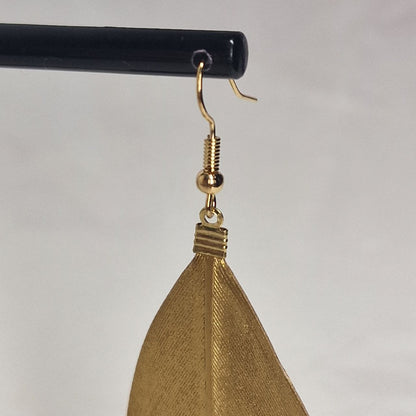 Natural Feather Gold Leaf Earrings – Boho Statement Drop Earrings