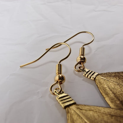 Natural Feather Gold Leaf Earrings – Boho Statement Drop Earrings
