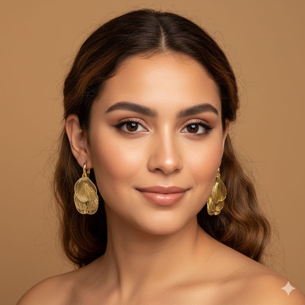 Gold Petal Drop Earrings – Lightweight Floral Statement Earrings, Layered Shell Design Jewelry, Gift for Her