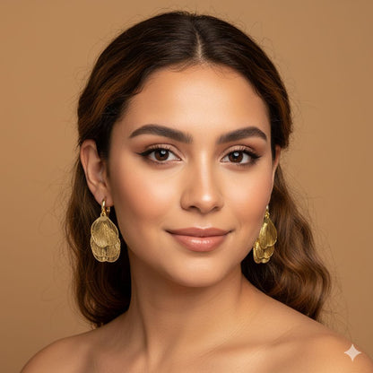 Gold Petal Drop Earrings – Lightweight Floral Statement Earrings, Layered Shell Design Jewelry, Gift for Her