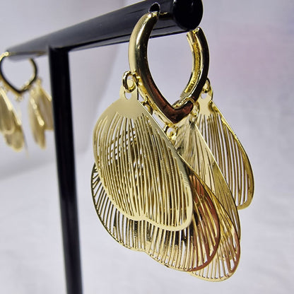 Gold Petal Drop Earrings – Lightweight Floral Statement Earrings, Layered Shell Design Jewelry, Gift for Her