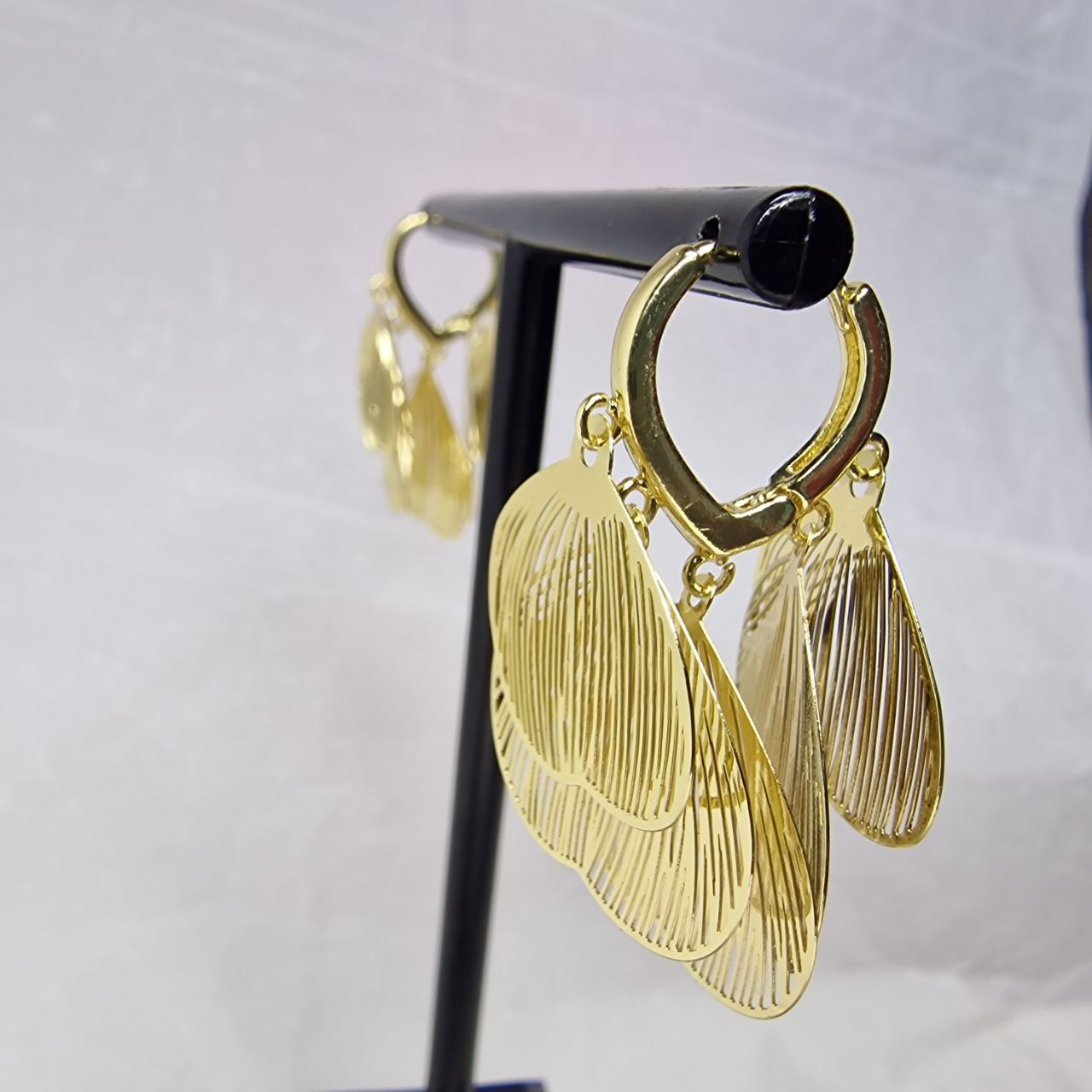 Gold Petal Drop Earrings – Lightweight Floral Statement Earrings, Layered Shell Design Jewelry, Gift for Her