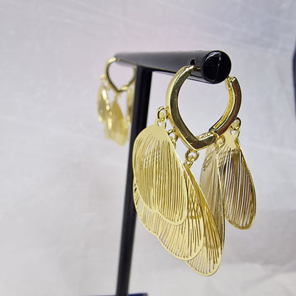 Gold Petal Drop Earrings – Lightweight Floral Statement Earrings, Layered Shell Design Jewelry, Gift for Her