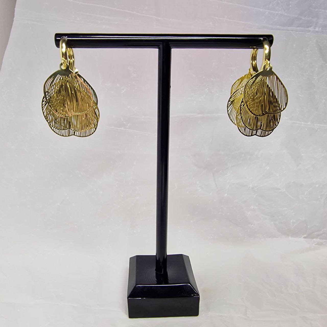 Gold Petal Drop Earrings – Lightweight Floral Statement Earrings, Layered Shell Design Jewelry, Gift for Her
