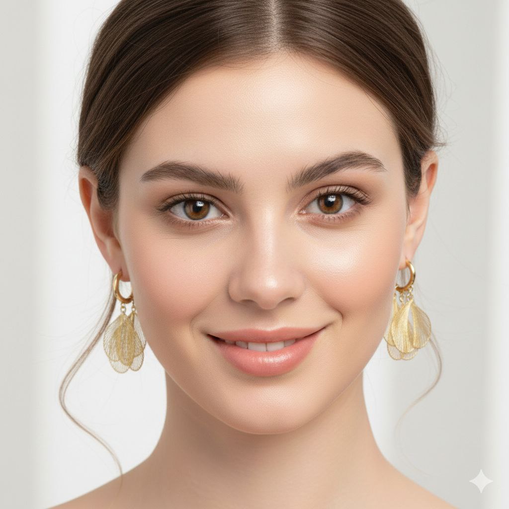 Gold Petal Drop Earrings – Lightweight Floral Statement Earrings, Layered Shell Design Jewelry, Gift for Her