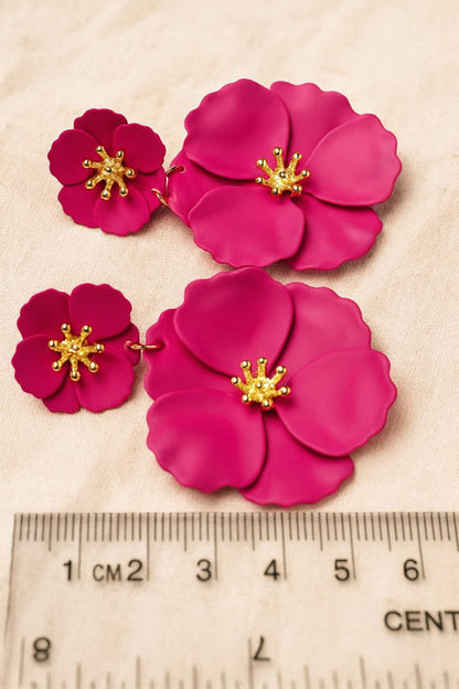 Hot Pink Flower Statement Earrings – Bold Floral Drop Earrings