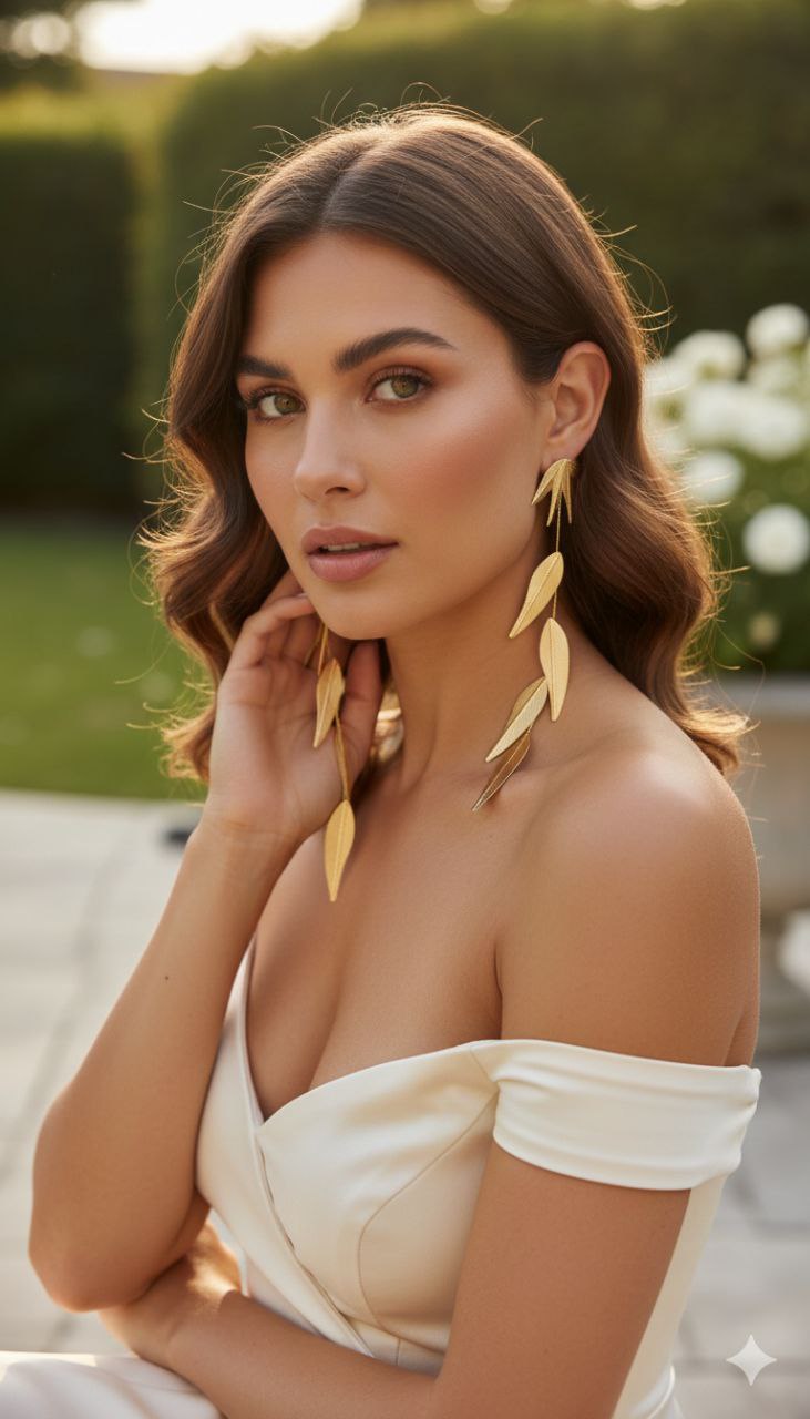Dramatic Gold Leaf Drop Earrings – Long Statement Botanical Earrings